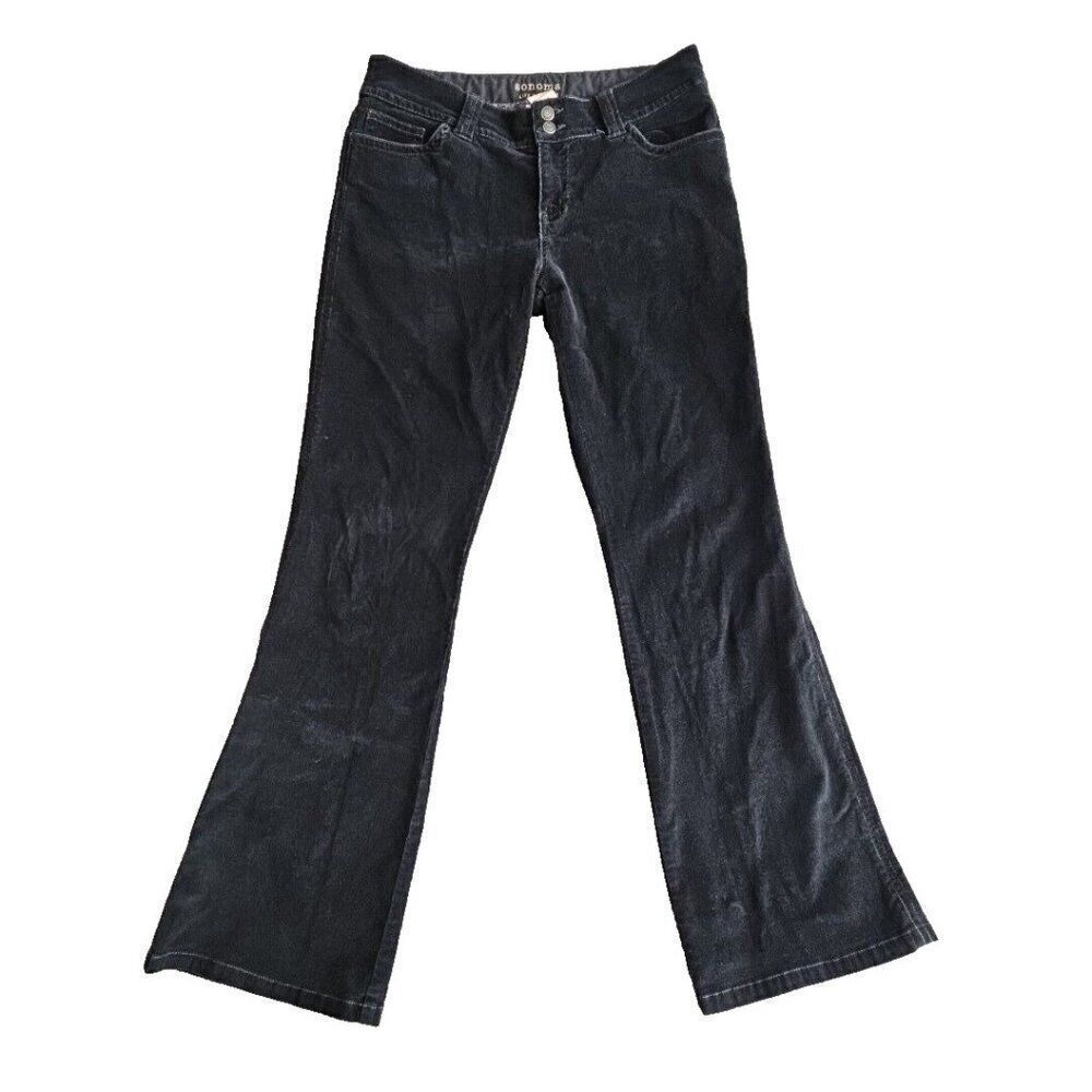 Sonoma Corduroy Pants Women's 10 Average (34x32) Black Boot Cut Brown Flap‎ Pkt